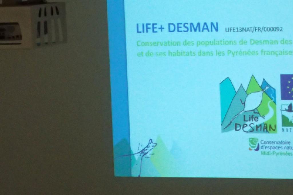 Présentation du Life+ Desman lors du séminaire de lancement de l'OB-MP © Lucie Hatterley